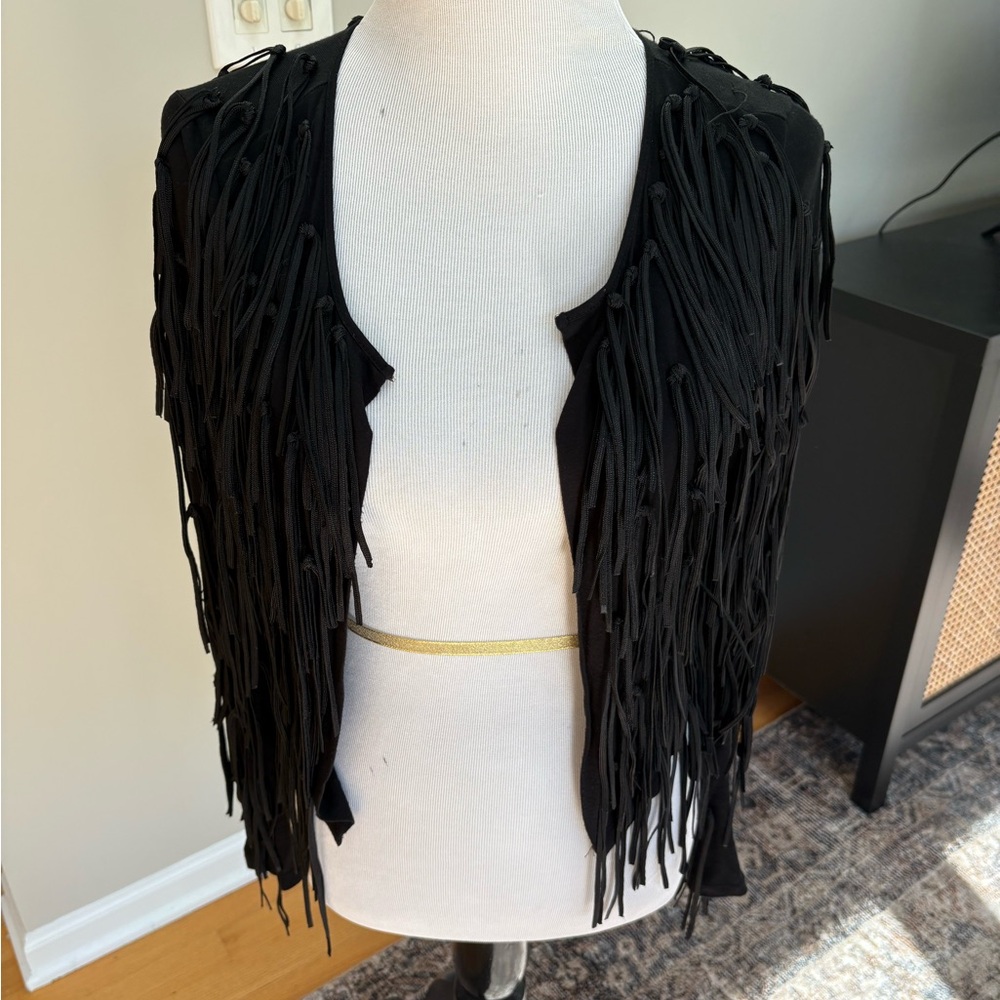 INC International Concepts Black Fringe Vest